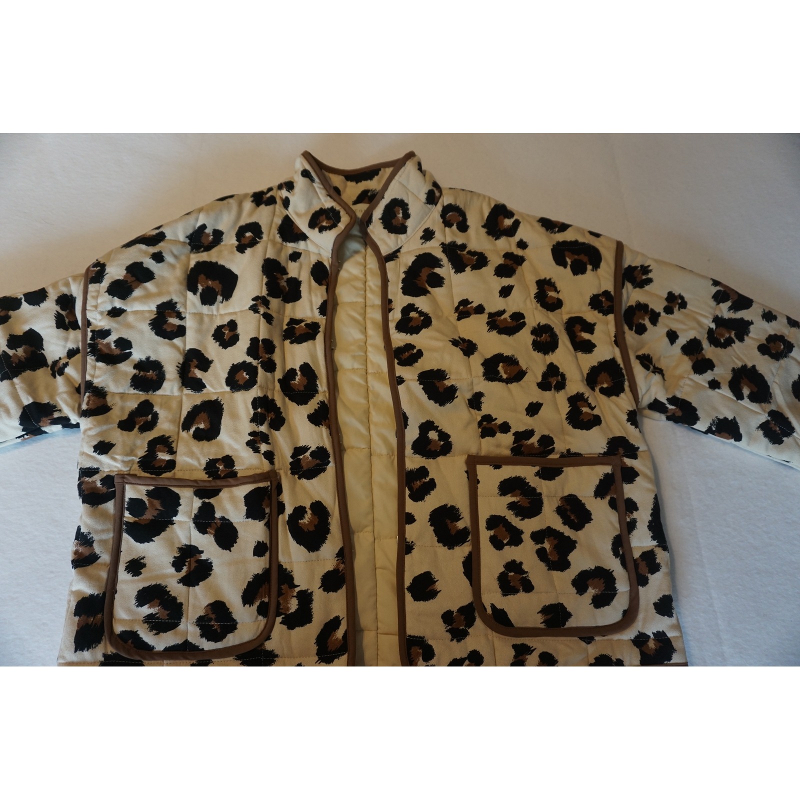 Entro Leopard Print Quilted Jacket Brown Cream Animal Print J28474 Womens Large